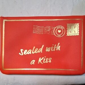 ipsy Red Cosmetic Pouch with Gold Foil 'Sealed with a Kiss'